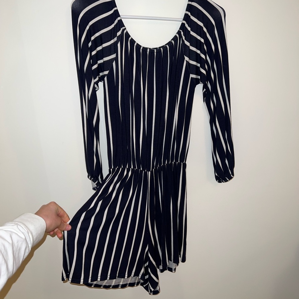 Dark navy blue and white strip romper